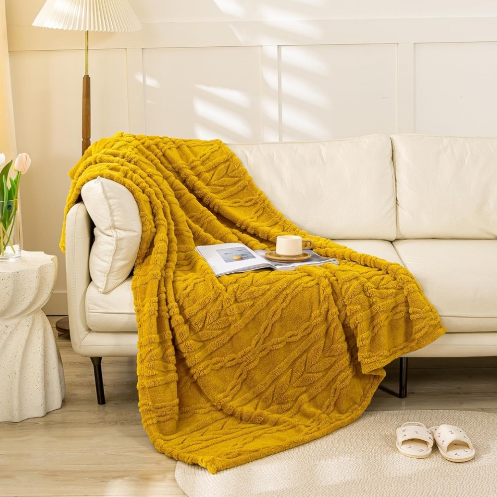 YUSOKI Sherpa Throw Blanket Mustard Yellow 50"x65"(NWT)